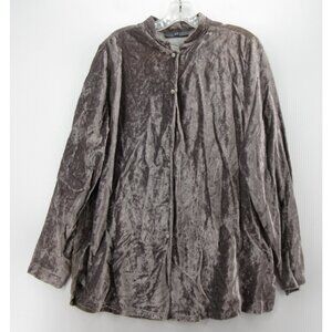 VINTAGE Gap Top Large Taupe Crushed Velvet Blouse Mandarin Collar *